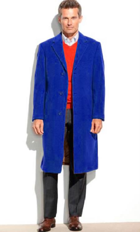  Royal Blue Men's Dress Coat 65% Wool full length Overcoat ~ Long Men's Dress Topcoat -  Winter coat (Cashmere Touch (not cashmere))