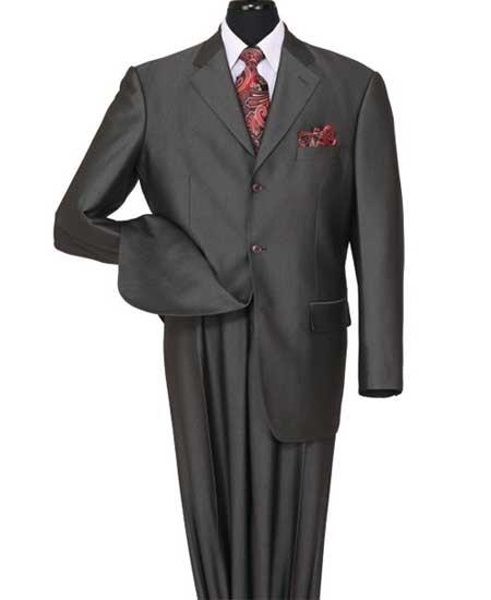 Men's 3 Button Shiny Sharkskin Black Side Vent Cheap Priced Business Three buttons Suits Clearance Sale - Wool