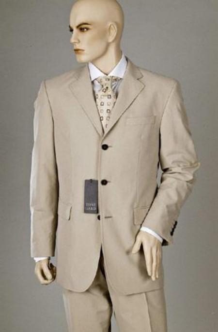 Tan - Beige Double Vent Super 120'S Men's Dress Buienss 3 Buttons Cheap Priced Business Suits Clearance Sale