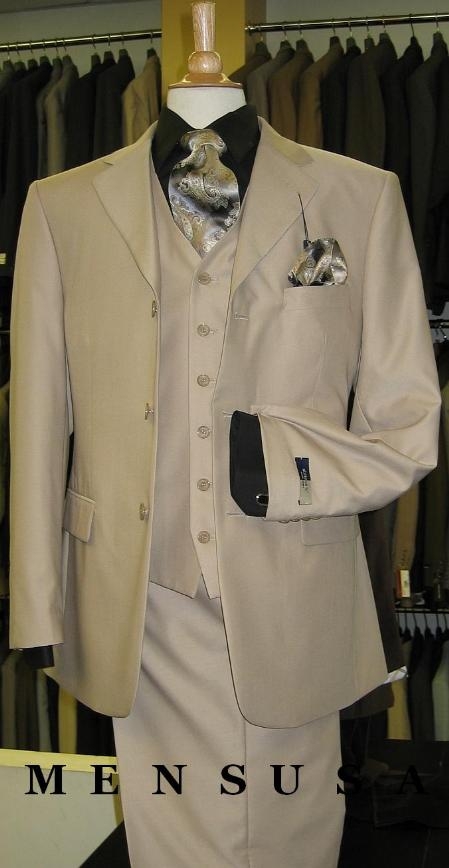 Groomsmen Suits British Tan ~ Beige Solid Three Piece Three Button three piece suit double vented 