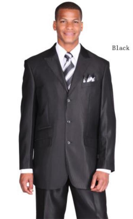 Black Ticket Pocket Three Button Peak Lapel Suit For Men's 