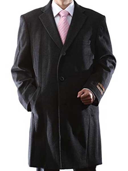 Mens Overcoat Mens Dress Coat Three Quarter Length Charcoal Luxury Wool/ 3 Buttons Long Men's Dress Topcoat -  Winter coat