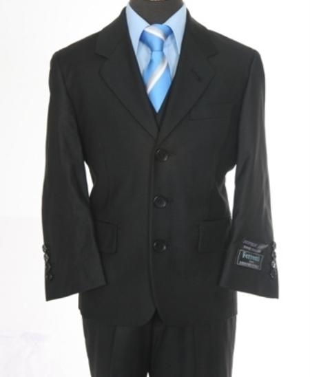 Boy's 3 piece 3 Button Suit Black 
