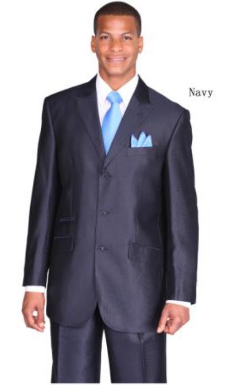 Men's Dark Navy Ticket Pocket Three Button Peak Lapel Dark Blue Suit
