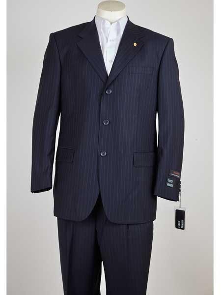 Men's 3 Button Pinstripe Dark Navy Dark Blue Suit