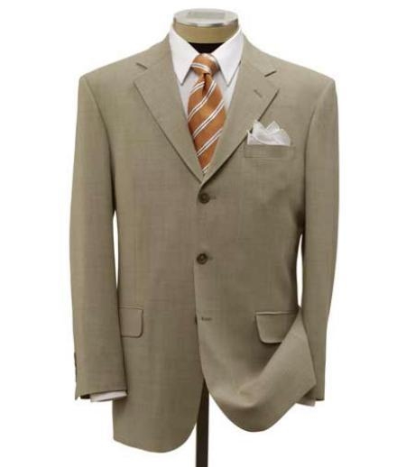 Simple Tan ~ Beige Men's Dress Ultra Smooth Stretch Fabric is Wrinkle and Stain-Resistant Rayon Available in 2 or Three ~ 3 Buttons Style Regular Classic Cut Cheap Priced Business Suits Clearance Sale