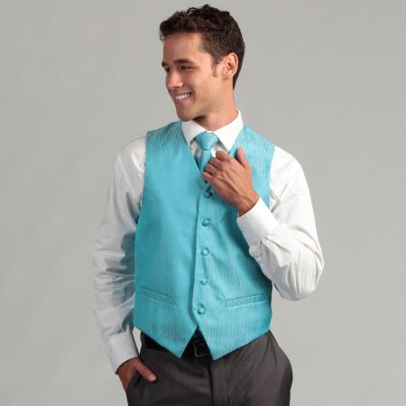 Men's turquoise ~ Light Blue Stage Party 4-Piece Men's Vest Set Also available in Big and Tall Sizes