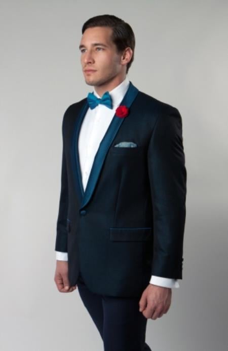 Style#-B6362 Men's Shawl Collar Turquoise Blue Single Button Dinner Jacket / Blazer Sport Coat