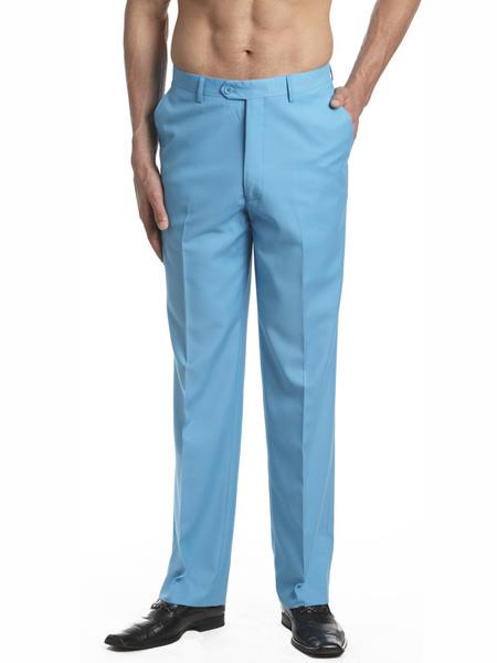 Men's Dress Pants Trousers Flat Front Slacks Turquoise Blue - Cheap Priced Dress Slacks For Men On Sale