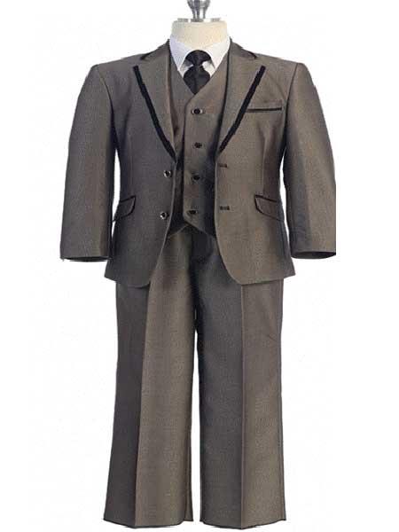 Boy's 5 Piece Beige Two Button Trimmed  Vested Suit