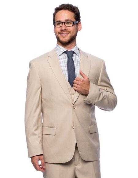 Brand: Caravelli Collezione Suit - Caravelli Suit - Caravelli italy Caravelli Men's 2 Button Double Vent Beige 3-piece Vested Suit 