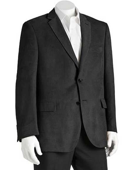 Microsuede Men's Black Classic Fit 2 Button Polyester Double Vent Blazer 