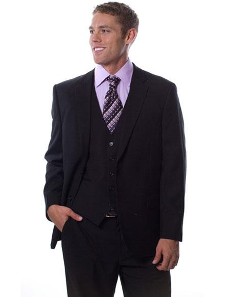 Brand: Caravelli Collezione Suit - Caravelli Suit - Caravelli italy Caravelli Men's 2 Button Black  Classic Fit Single Vent Suit