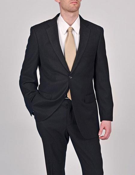 Brand: Caravelli Collezione Suit - Caravelli Suit - Caravelli italy Caravelli Men's Black Pinstrip  2 Button Vested Suit