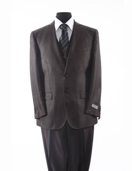 Tazio Brand Suit Men's Black 2 Button Textured Pattern Matching Vested Suit