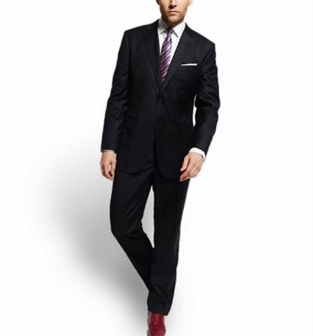 Slim Fitted Brand 2 Button Solid Color Wool Suit Flat Front Slacks