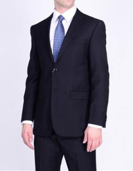 Men's Black  Striped Pattern 2 Button Italian Suit- High End Suits - High Quality Suits