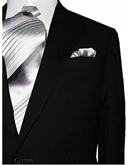 Men's 2 Button Modern Fit Suits Solid Black Dual Side Vents Suit- High End Suits - High Quality Suits