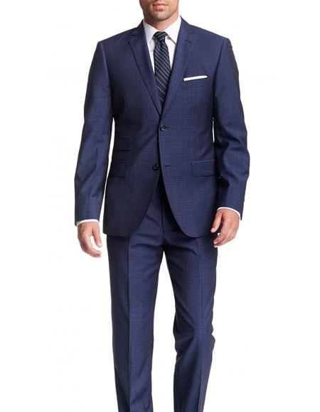 Men's Blue checkered check pattern 2 Button Modern Fit Wool Suit