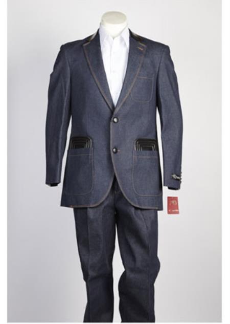 Men's Denim Jean Blue 2 Button Fashion Suit