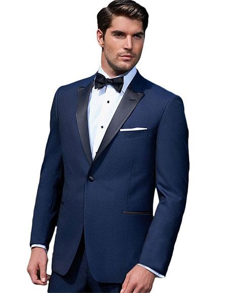 Giorgio Fiorelli Men's 2 Button Tuxedo Blue Modern Fit Suits Double Side Vents Suit 