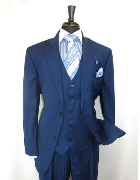 Men's Shadow Stripe Style Two Buttons Blue Vested Suit, $180, 44R