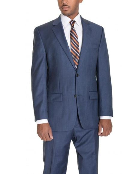 Men's 2 Button Wool   Blue Suit