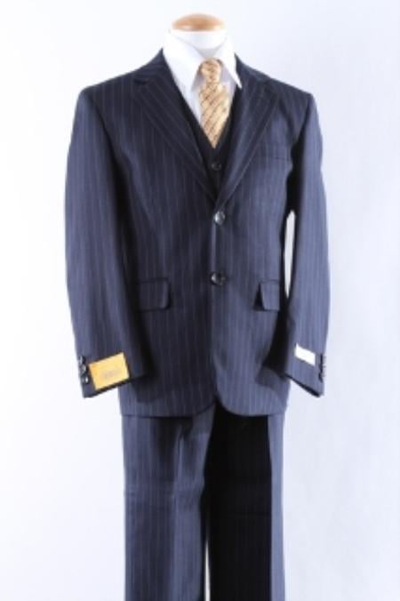 SKU#SS-7444 Men's 2 Button Two Piece Single Breasted Black Suit