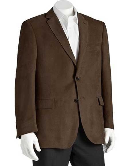 Style#-B6362 Microsuede Men's Classic Fit 2 Button Polyester Brown Double Vent Blazer 