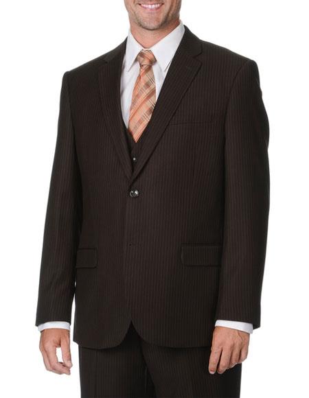 Brand: Caravelli Collezione Suit - Caravelli Suit - Caravelli italy Caravelli Men's 2 Button Brown Pinstripe Vested Double Vent Suit 