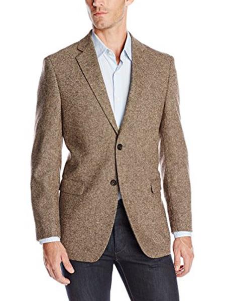 Men's Two Button Single Breasted Portly Wool Blend Brown Sport Coat