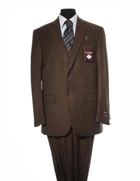 Men's Brown Pinstripe Design  2 Button Suit With Matching Vest