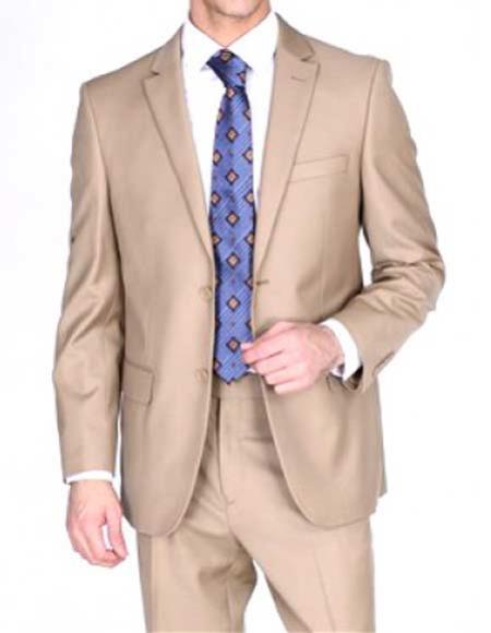 Authentic Mantoni Brand Men's Two Button  Solid Double Vent Camel Suit- High End Suits - High Quality Suits
