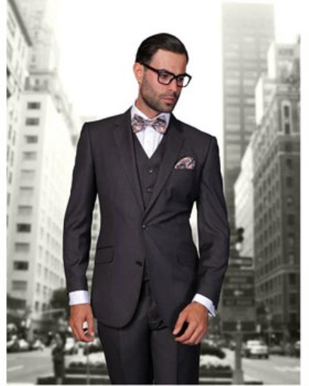 Statement Confidence Men's Heather Charcoal 2 Button Modern Fit Suits Fine Brands Best Italian Style Cut Suits - Color: Dark Grey Suit