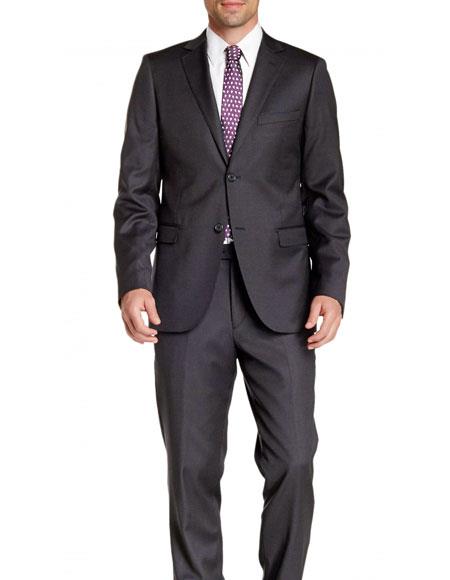 Men's 2 Button Slim Fit Wool Charcoal GraySuit- Color: Dark Grey Suit 