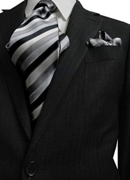 Bertolini 2 Button Charcoal with Hidden Pinstripes & Silk Blends Suit - Color: Dark Grey Suit 