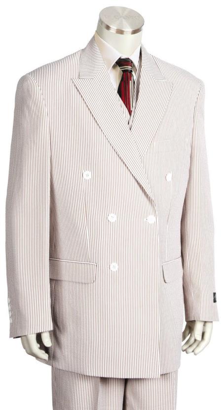 Men's Pinstripe Double Breaste Suit Coffee Suit