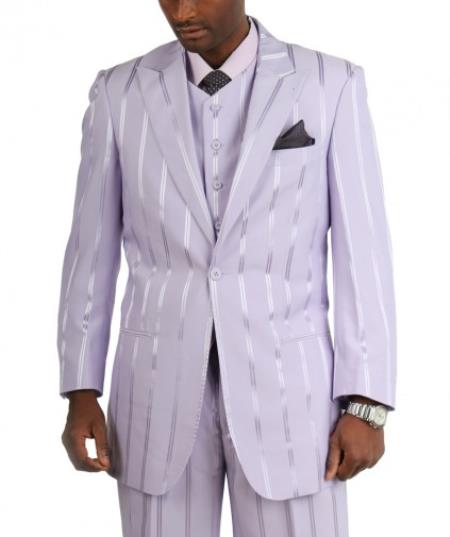 Fashion Two Button Cotton Timmed Suit Suit Single Button Three Piece Lilac ~ Lavender