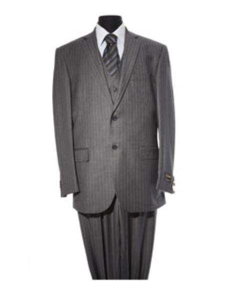 Men's Dark Grey 2 Button Pinstripe 3 Piece Suit