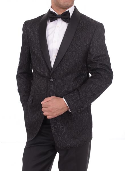  Men's 2 Button Floral Black Satin Shawl Lapel Slim Fit Cheap Priced Blazer Jacket For Men Sportcoat