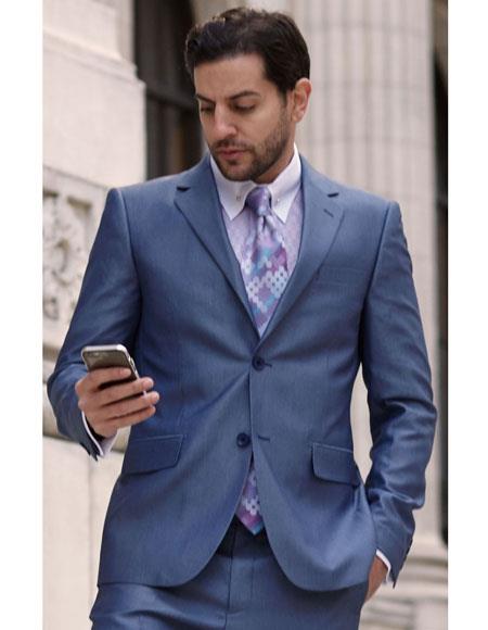 Men's French Blue 2 Button Fashion Suits