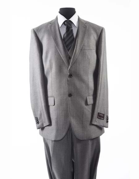 Tazio Brand Suit Men's Textured Pattern 2 Button Gray Matching Vested Suit