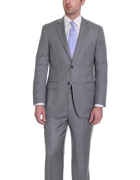 Men's Gray Birdseye Wool 2 Button Classic Fit Suit Flat Front Pants