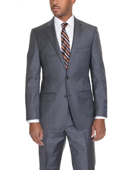 Men's 2 Button Solid Heather Gray Wool  Suit