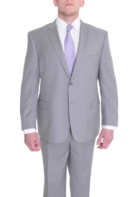 Mix and Match Suits Men's Portly Fit Two Button Fully Lined Solid Gray Super 140's Wool Suit Executive Fit Suit - Mens Portly Suit