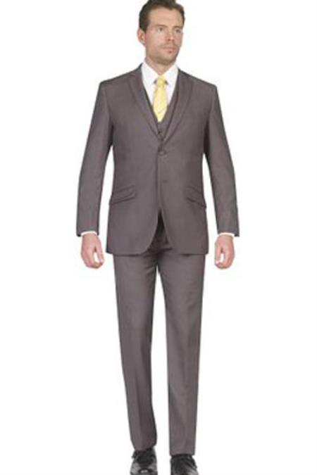 Men's Mid Grey Two Button 3 Piece Slim Fit Vested Suit