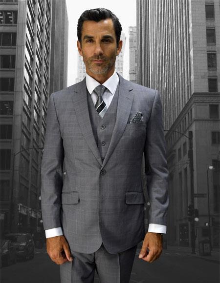 Men's Grey Double Breasted Vest Fine Style Cut Suits
