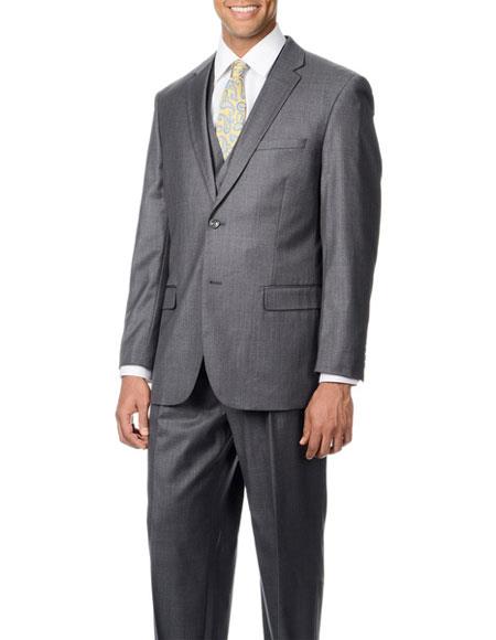 Brand: Caravelli Collezione Suit - Caravelli Suit - Caravelli italy Caravelli Men's 2 Button Grey Fully Lined 3-piece Vested Suit 