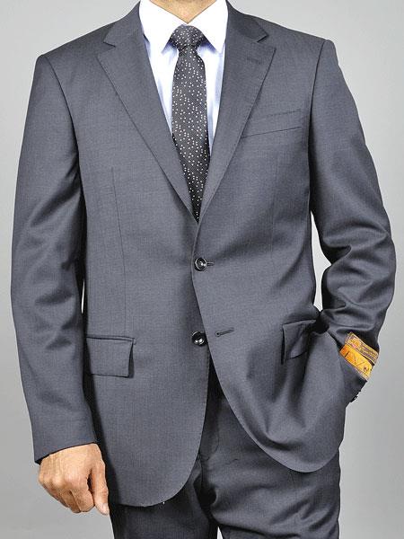 Men's 2 Button Slim Fit Grey  Double Vent Wool Suit