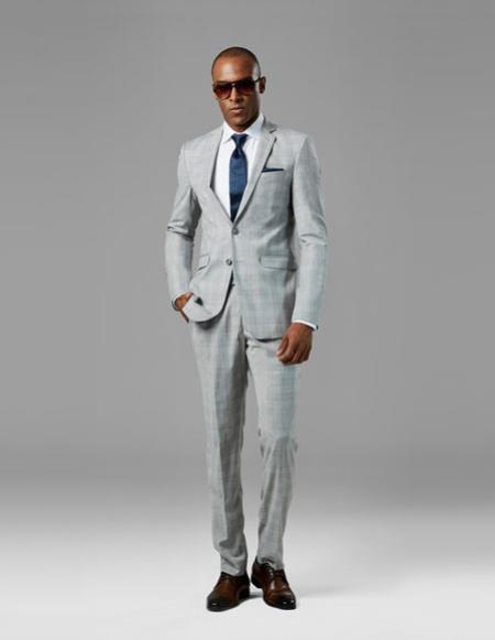 Men's Light Gray best Suit plaid Suit